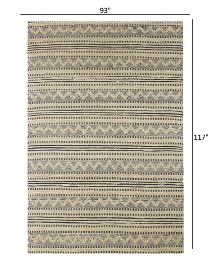 8’ x 10’ Blue and Beige Chevron Striped Area Rug