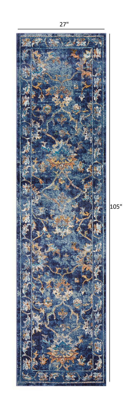 4’ x 6’ Blue and Gold Jacobean Area Rug