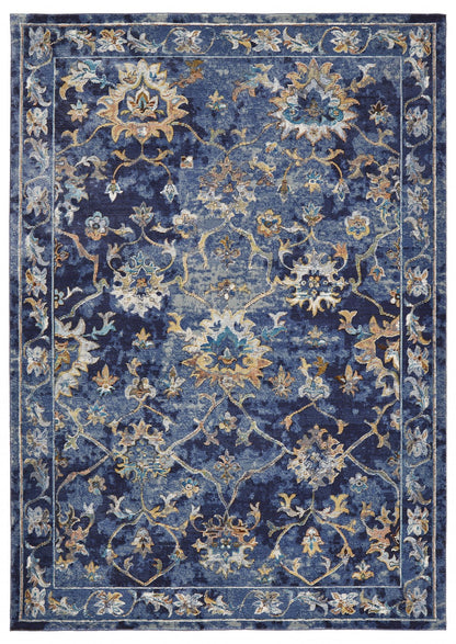 4’ x 6’ Blue and Gold Jacobean Area Rug