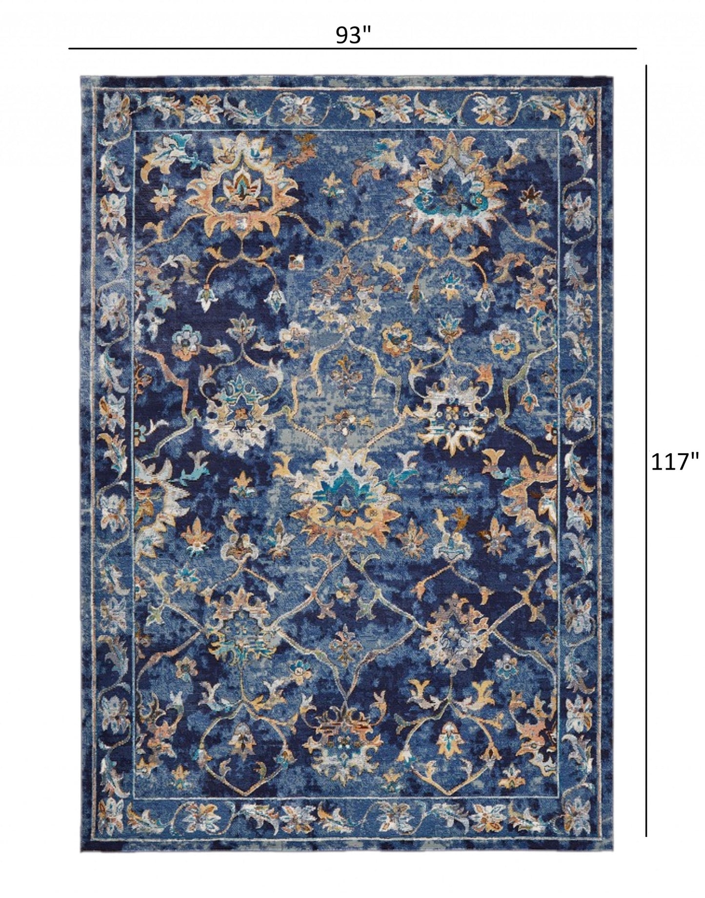 4’ x 6’ Blue and Gold Jacobean Area Rug