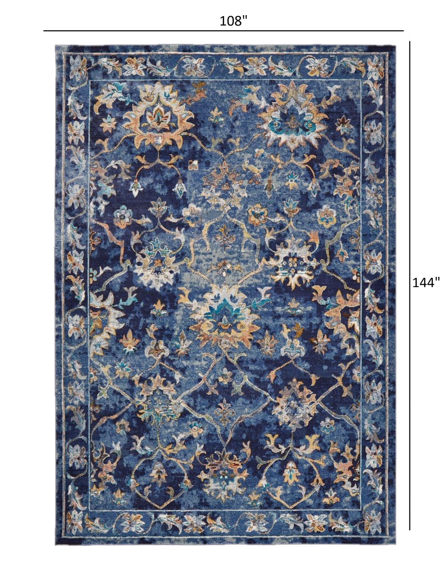 4’ x 6’ Blue and Gold Jacobean Area Rug