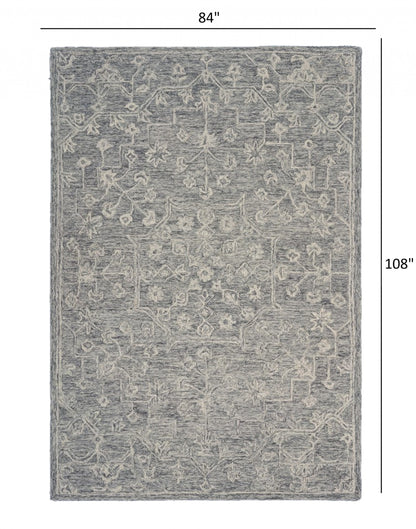 7’ x 9’ Gray Floral Finesse Area Rug