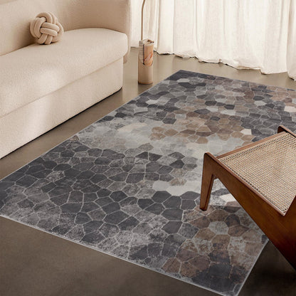 5’ x 8’ Beige Cobblestone Pattern Area Rug