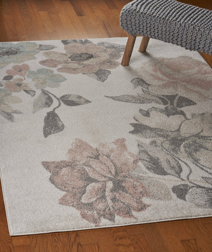5’ x 7’ Ivory Blooming Rose Area Rug