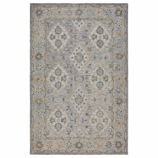 5’ x 8’ Blue and Tan Traditional Area Rug