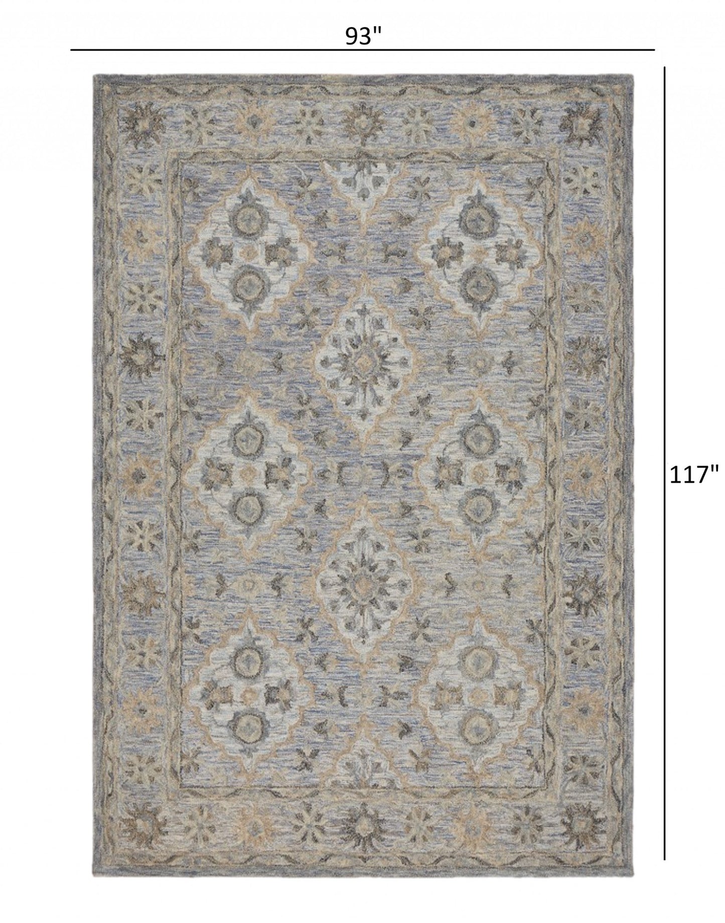 5’ x 8’ Blue and Tan Traditional Area Rug