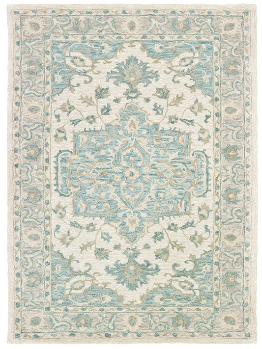 5’ x 8’ Turquoise and Cream Medallion Area Rug