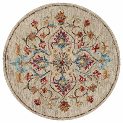 6' Beige Round Wool Hand Tufted Area Rug