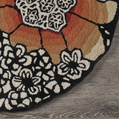 6’ Round Red and Black Floral Blossom Area Rug