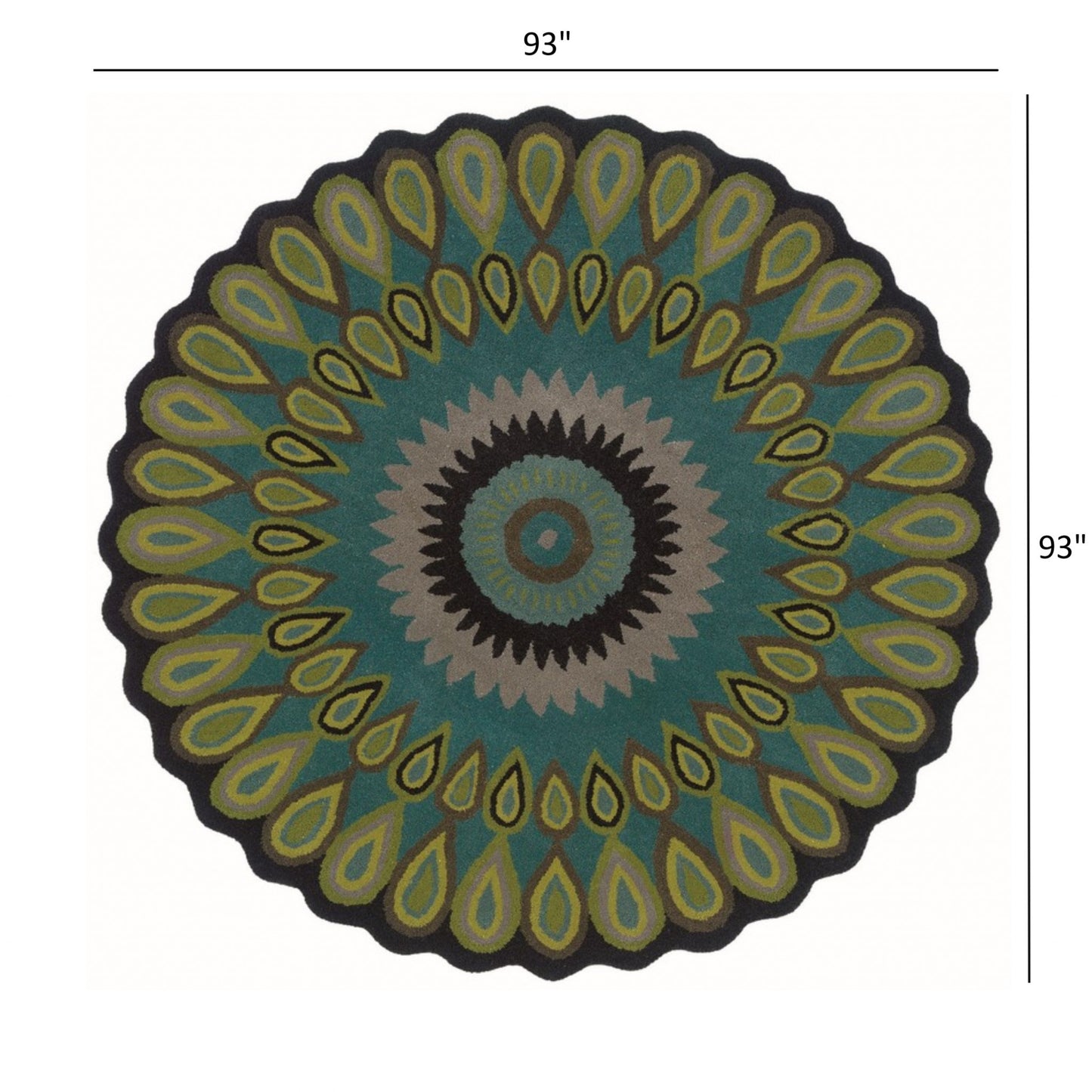 5’ Round Green Peacock Feather Area Rug
