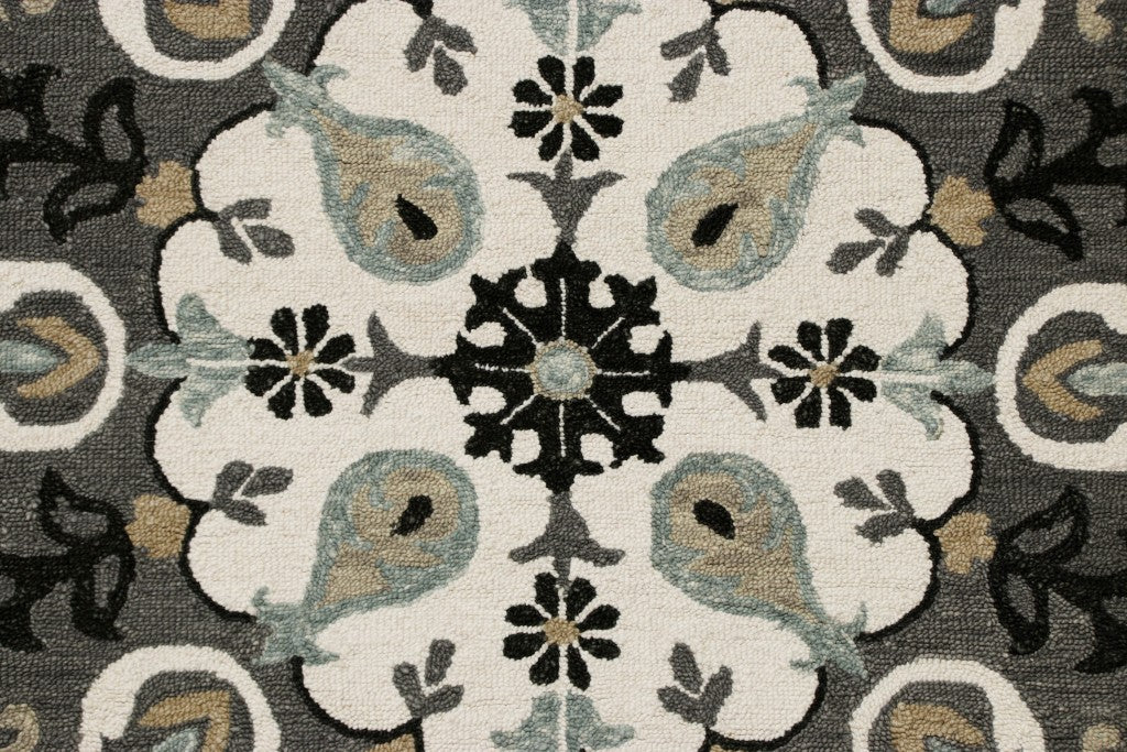 5' Gray Round Wool Hand Hooked Handmade Area Rug