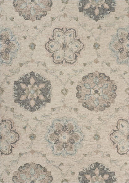 5' Blue And Ivory Round Wool Hand Tufted Area Rug