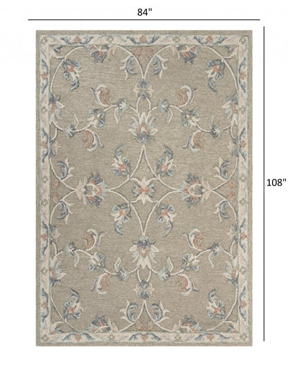7' X 9' Gray Wool Hand Tufted Area Rug