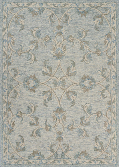 7' Blue And Ivory Round Wool Hand Tufted Area Rug