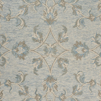 7' Blue And Ivory Round Wool Hand Tufted Area Rug