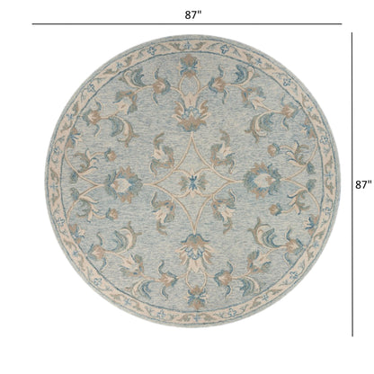 7' Blue And Ivory Round Wool Hand Tufted Area Rug