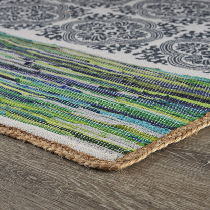 5’ x 7’ Blue and Green Chindi Area Rug