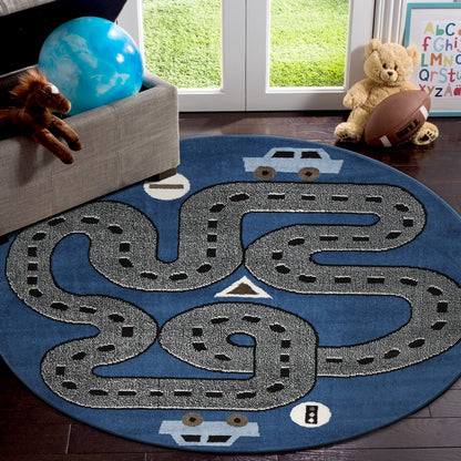 4’ x 6’ Navy Imaginative Racetrack Area Rug