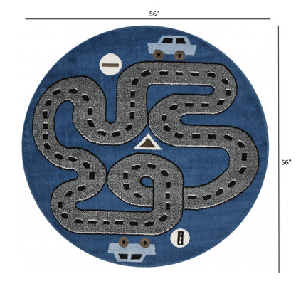 4’ x 6’ Navy Imaginative Racetrack Area Rug