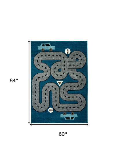 4’ x 6’ Navy Imaginative Racetrack Area Rug