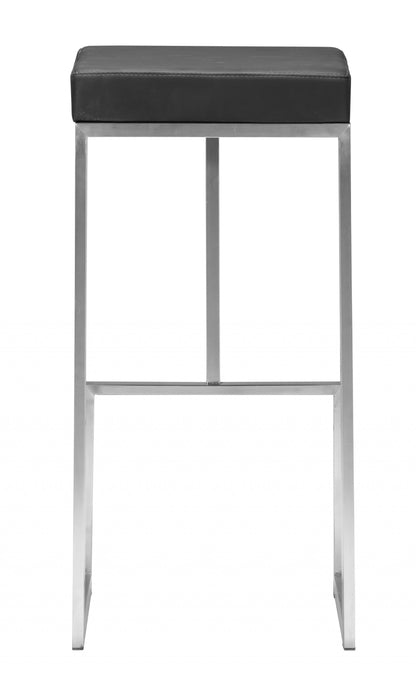 Set Of Two 30" Black And Silver Steel Backless Bar Height Chairs With Footrest