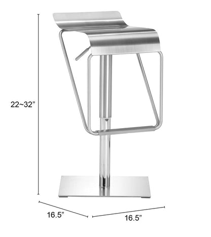 22" Silver Swivel Backless Bar Height Chair With Footrest