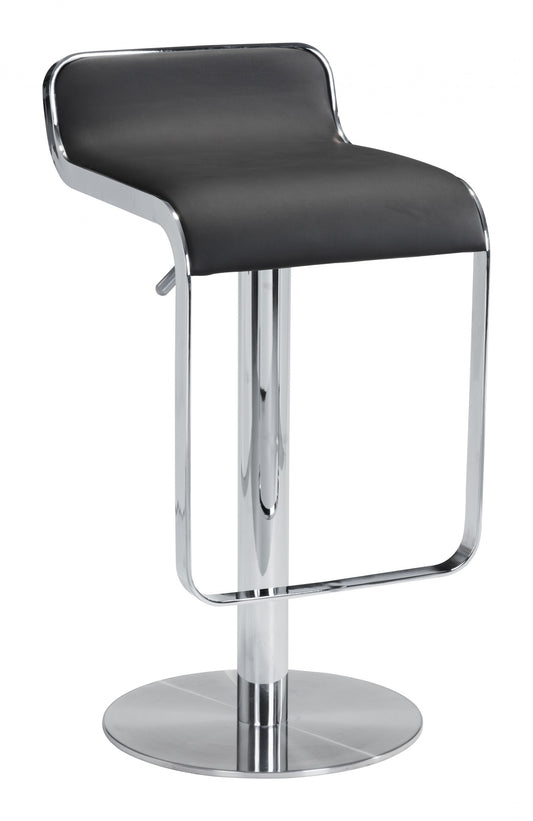 31" Black And Silver Steel Swivel Backless Adjustable Height Bar Chair With Footrest