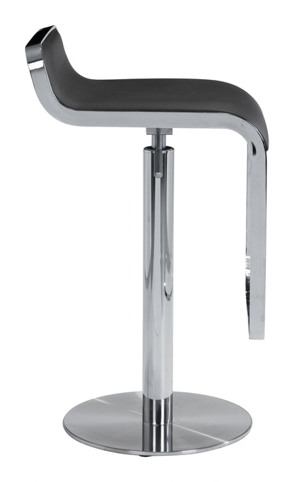 31" Black And Silver Steel Swivel Backless Adjustable Height Bar Chair With Footrest