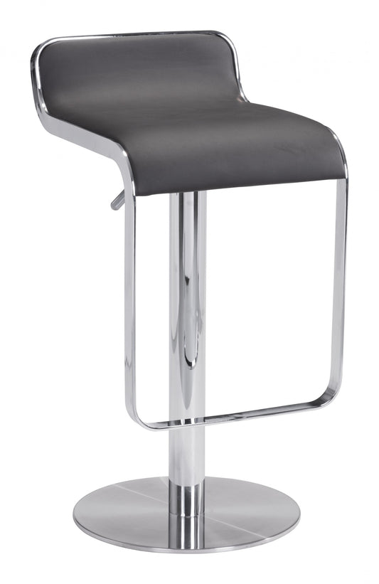 31" Black And Silver Steel Swivel Backless Adjustable Height Bar Chair With Footrest