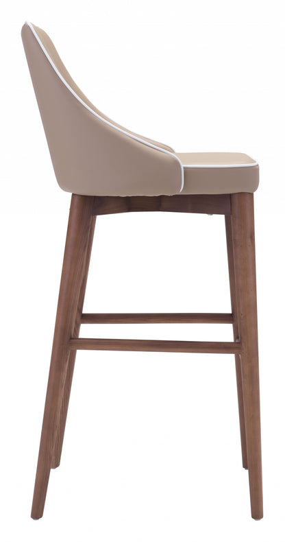 41" Beige And Brown Solid Wood Low Back Bar Height Chair With Footrest