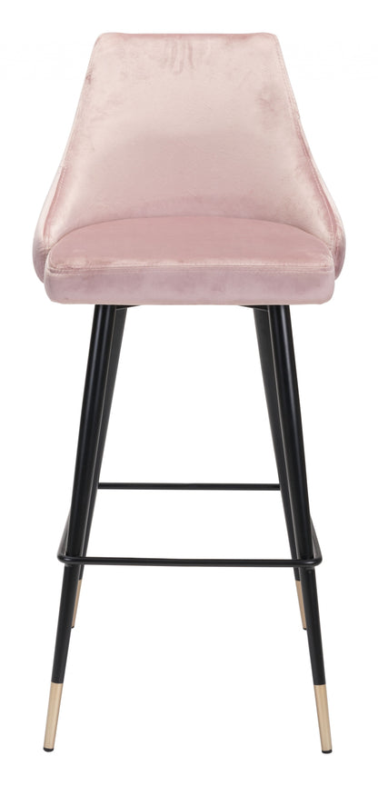 41" Pink Tufted Velvet And Black Bar Height Chair With Footrest
