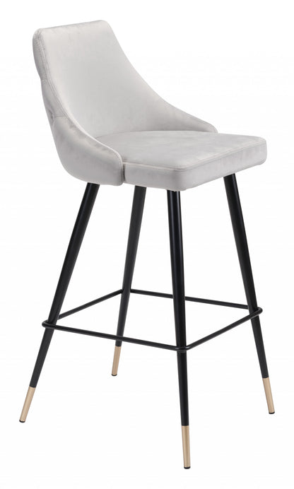 41" Gray Tufted Velvet And Black Bar Height Chair With Footrest