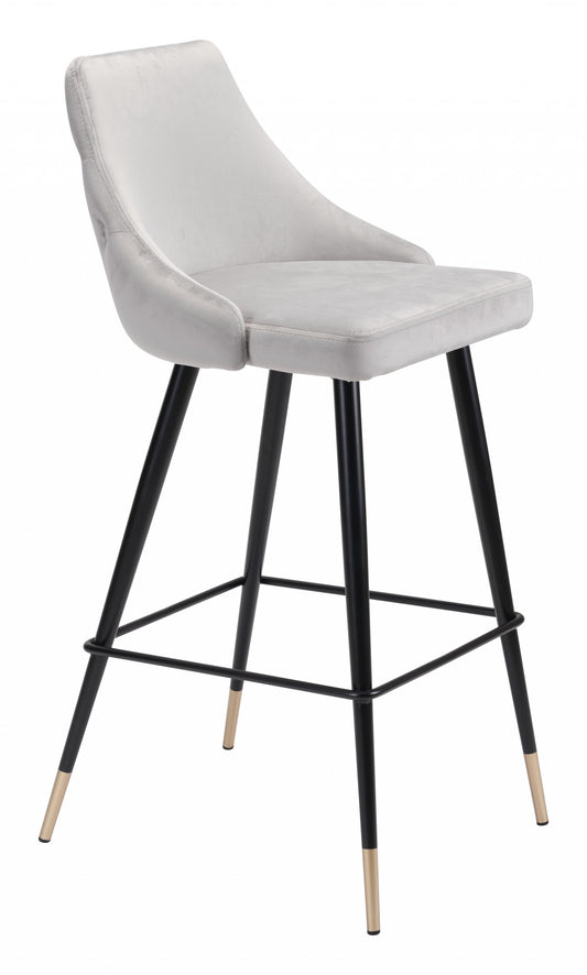 41" Gray Tufted Velvet And Black Bar Height Chair With Footrest