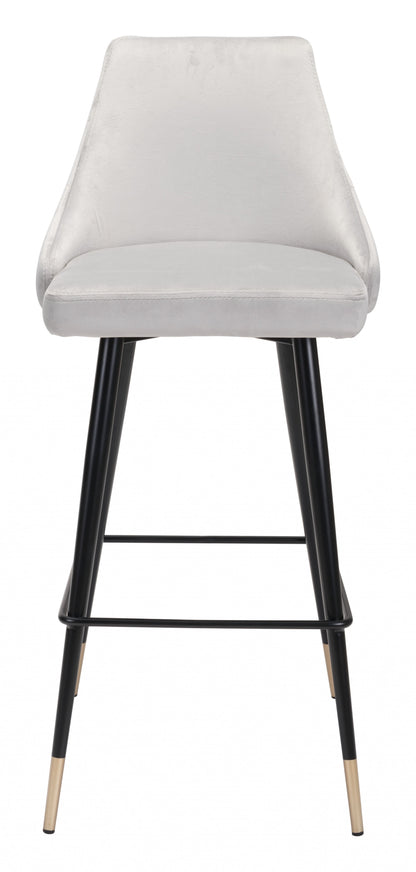 41" Gray Tufted Velvet And Black Bar Height Chair With Footrest