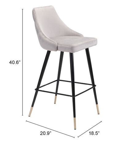 41" Gray Tufted Velvet And Black Bar Height Chair With Footrest