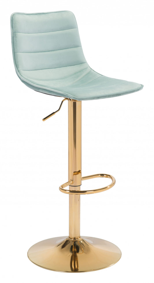 24" Light Green and Gold Steel Swivel Low Back Counter Height Bar Chair with Footrest