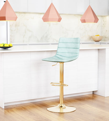 24" Light Green and Gold Steel Swivel Low Back Counter Height Bar Chair with Footrest