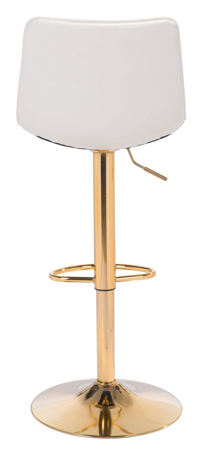 35" White And Gold Steel Swivel Low Back Counter Height Bar Chair With Footrest