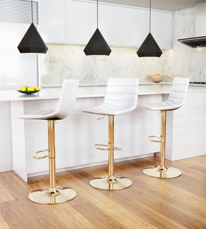 35" White And Gold Steel Swivel Low Back Counter Height Bar Chair With Footrest
