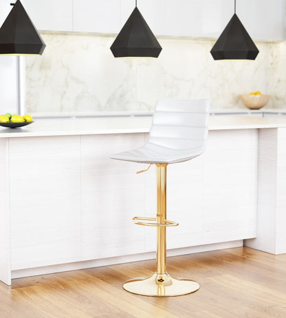 35" White And Gold Steel Swivel Low Back Counter Height Bar Chair With Footrest