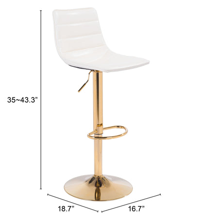 35" White And Gold Steel Swivel Low Back Counter Height Bar Chair With Footrest