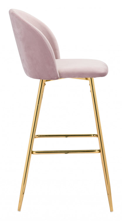 41" Pink And Gold Steel Low Back Bar Height Chair With Footrest