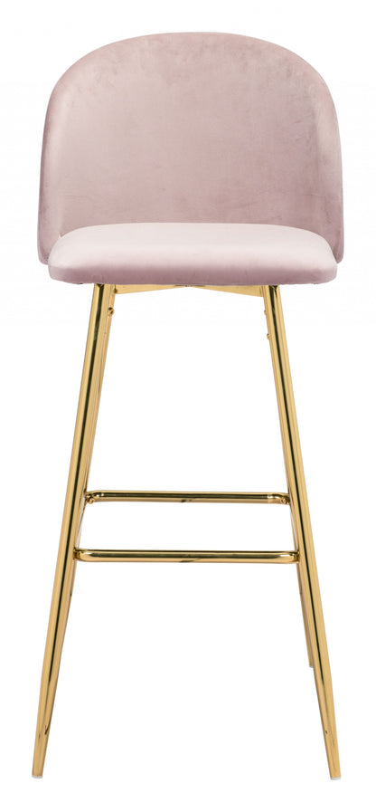 41" Pink And Gold Steel Low Back Bar Height Chair With Footrest
