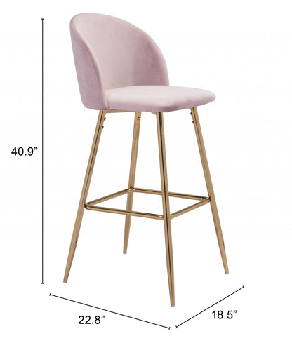 41" Pink And Gold Steel Low Back Bar Height Chair With Footrest