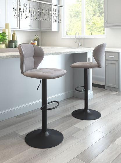 35" Gray And Black Steel Swivel Low Back Counter Height Bar Chair With Footrest