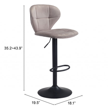 35" Gray And Black Steel Swivel Low Back Counter Height Bar Chair With Footrest