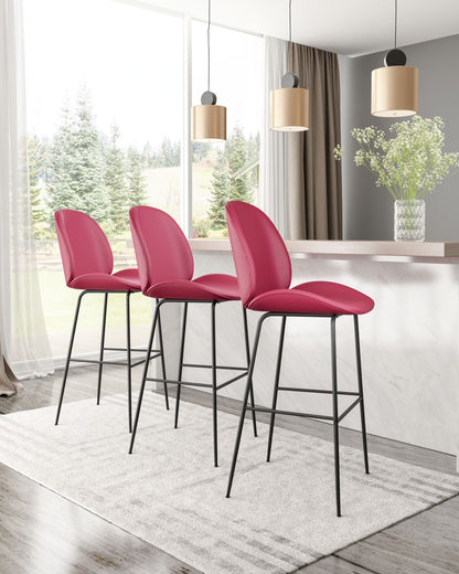 47" Red And Black Steel Low Back Bar Height Chair With Footrest