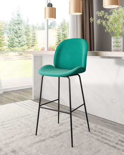47" Green And Black Steel Low Back Bar Height Chair With Footrest