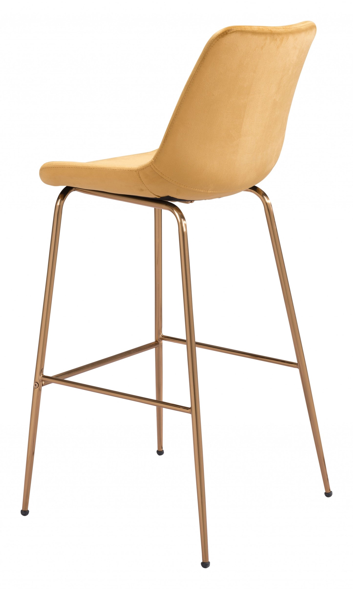 43" Yellow Velvet And Gold Steel Low Back Bar Height Chair With Footrest