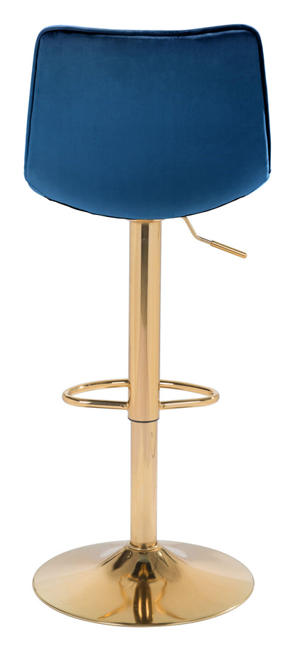 35" Dark Blue And Gold Steel Low Back Counter Height Bar Chair With Footrest